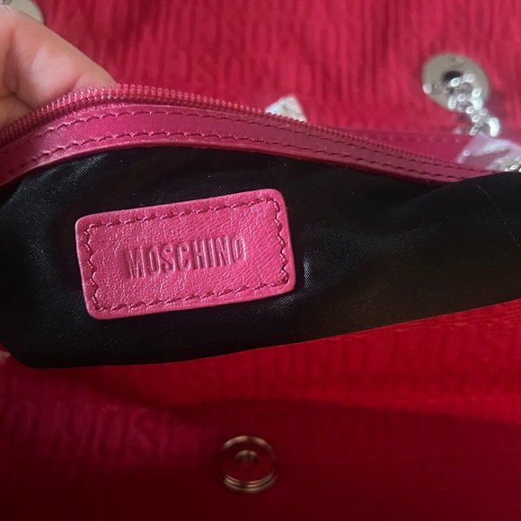 ♥️ MOSCHINO Red Flap Fabric Signature Chain Shoulder Crossbody Bag Purse NWOT - Picture 12 of 14